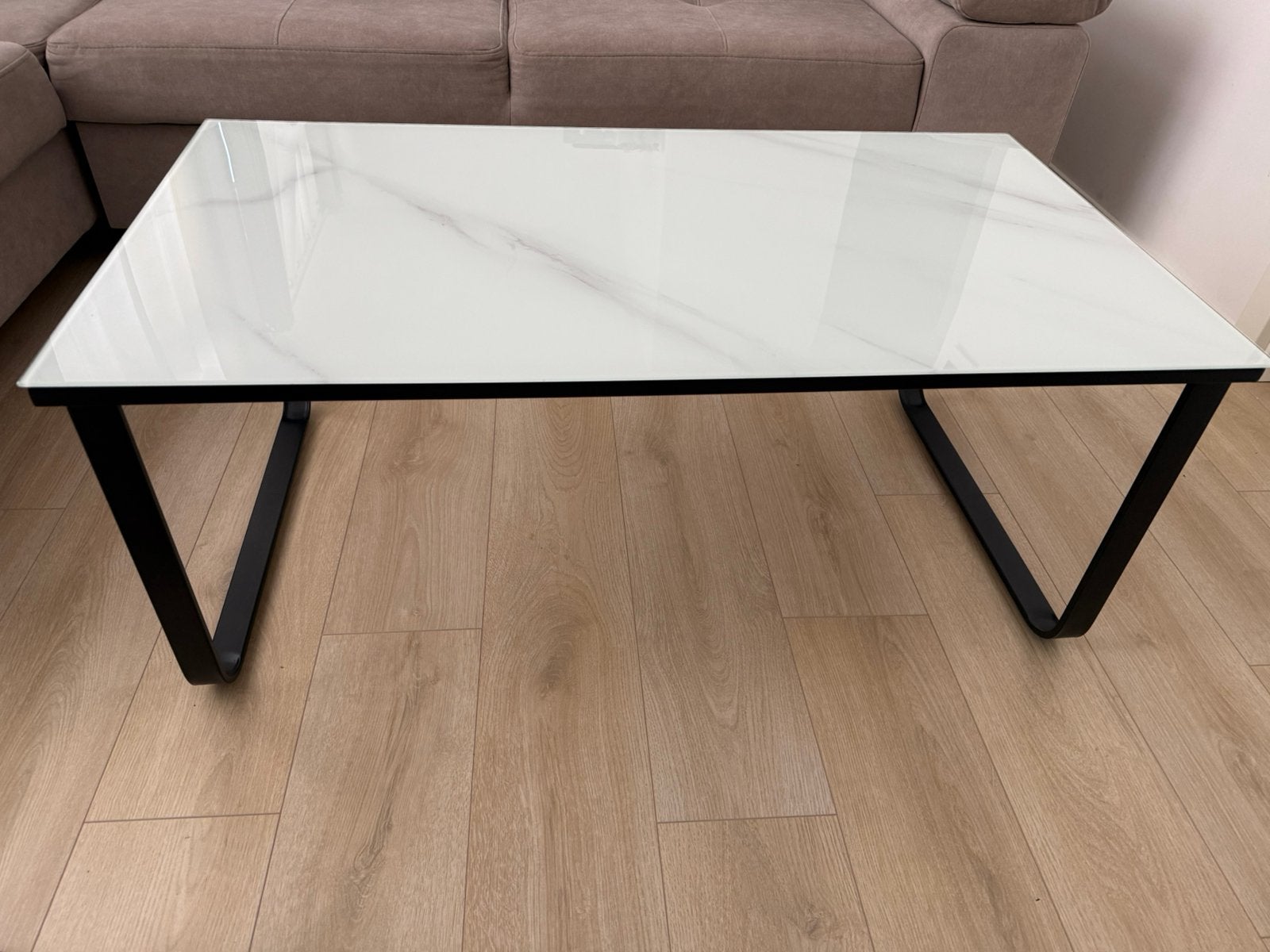 Table basse moderne en verre effet marbre blanc –110 x 60 cm, Enlèvement, Comme neuf, Verre