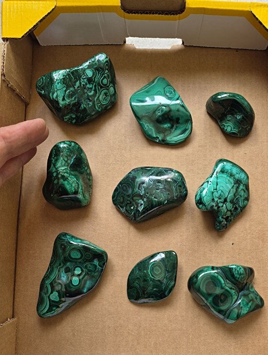 LOT GEPOLIJST MALACHIET, Ophalen of Verzenden, Mineraal