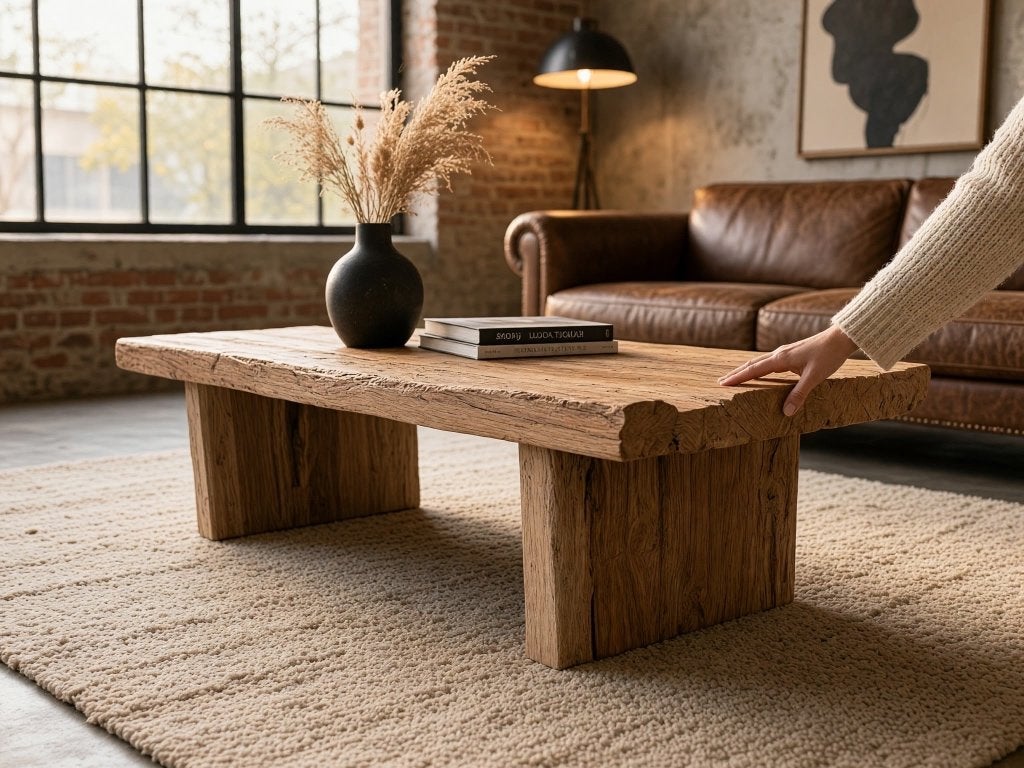vintage houten robuuste salontafel / wabi sabi sidetable, Antiek en Kunst, Ophalen