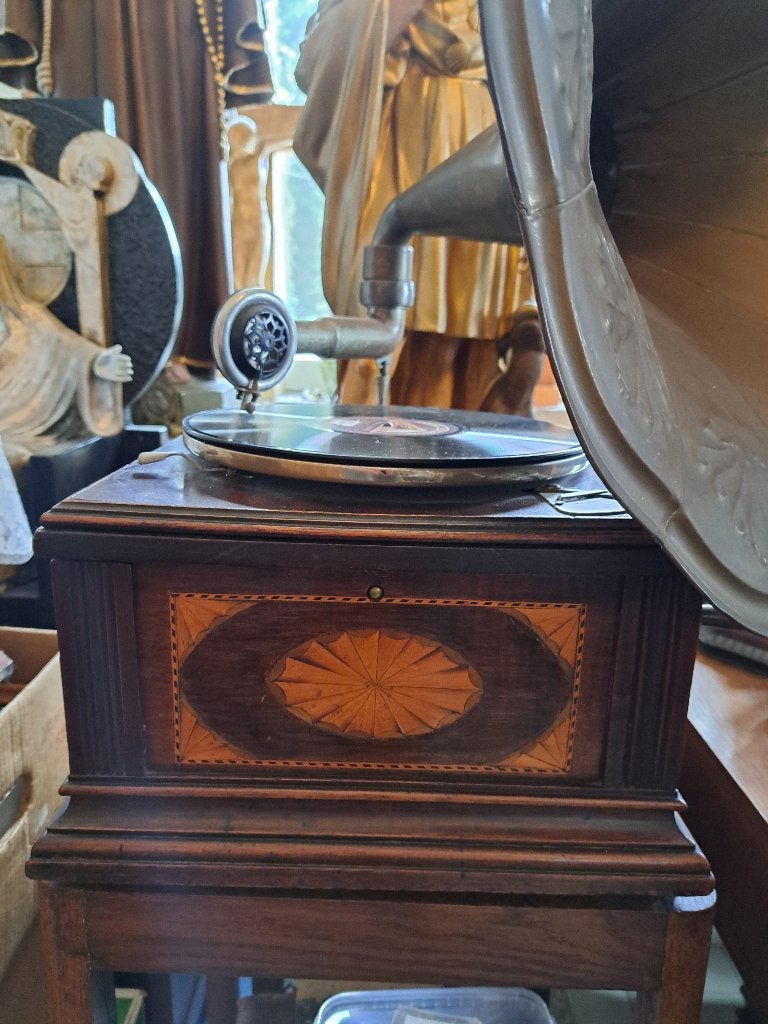 Antieke Gramafoon in Hout en Brons, Antiquités & Art, Antiquités | TV & Hi-Fi, Enlèvement