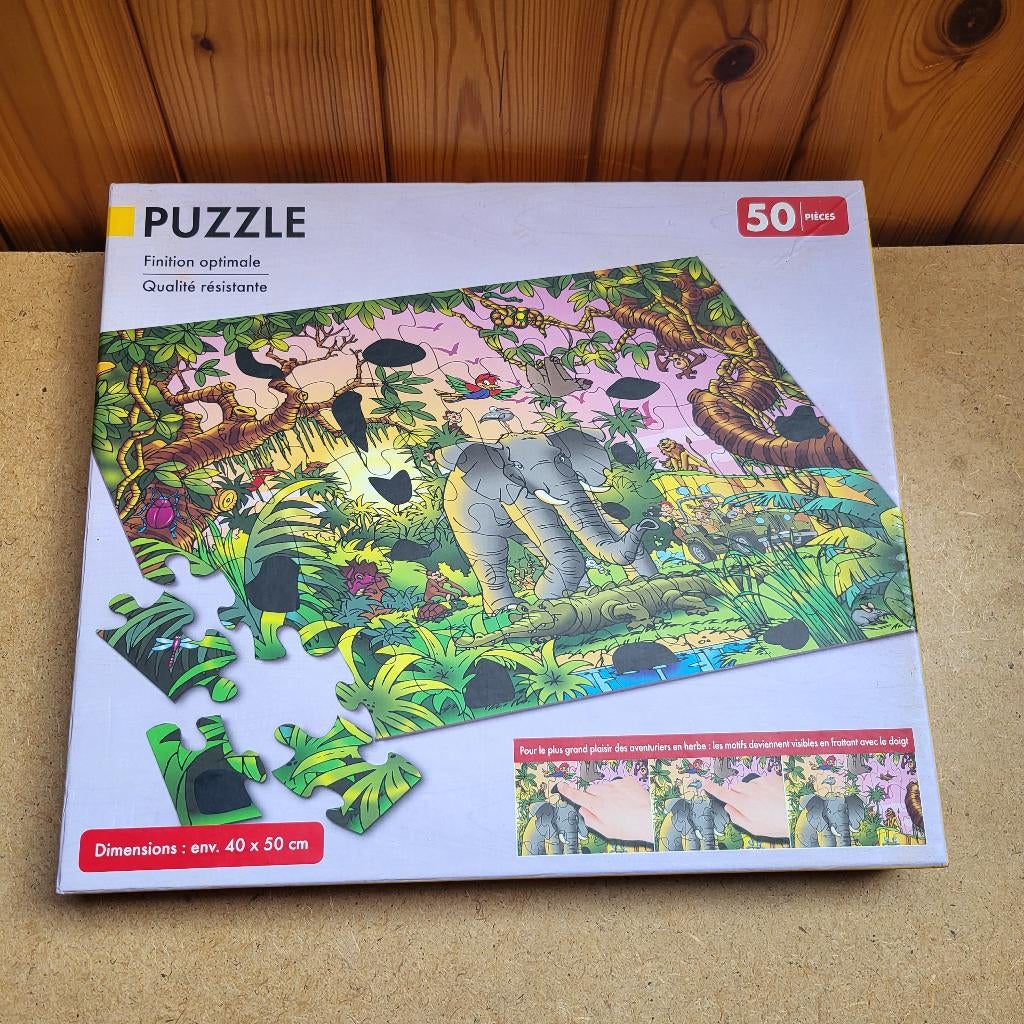 Puzzel jungle - 50 stukjes, 10 tot 50 stukjes, Ophalen of Verzenden, Zo goed als nieuw, Van hout