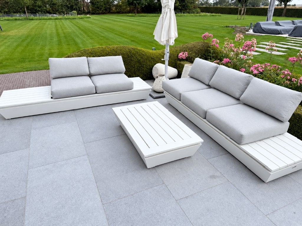Complete moderne loungeset + parasol, Tuin en Terras, Ophalen, 5 zitplaatsen, Gebruikt, Bijzettafel