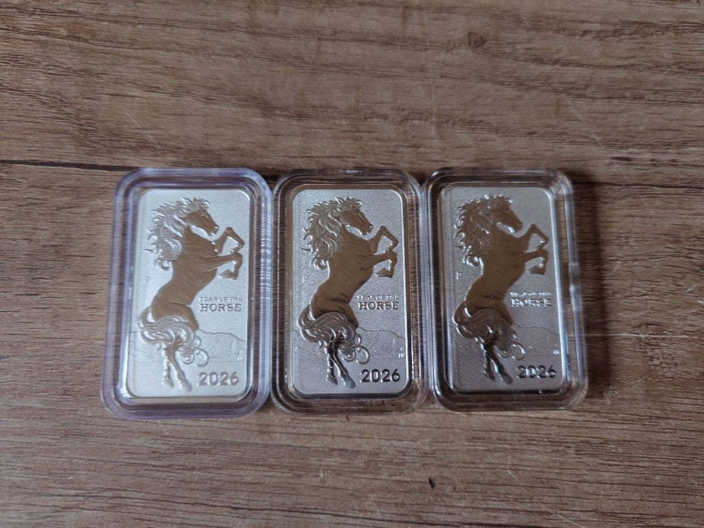 3x 1 oz Rectangular Lunar Horse 2026, Verzenden, Zilver
