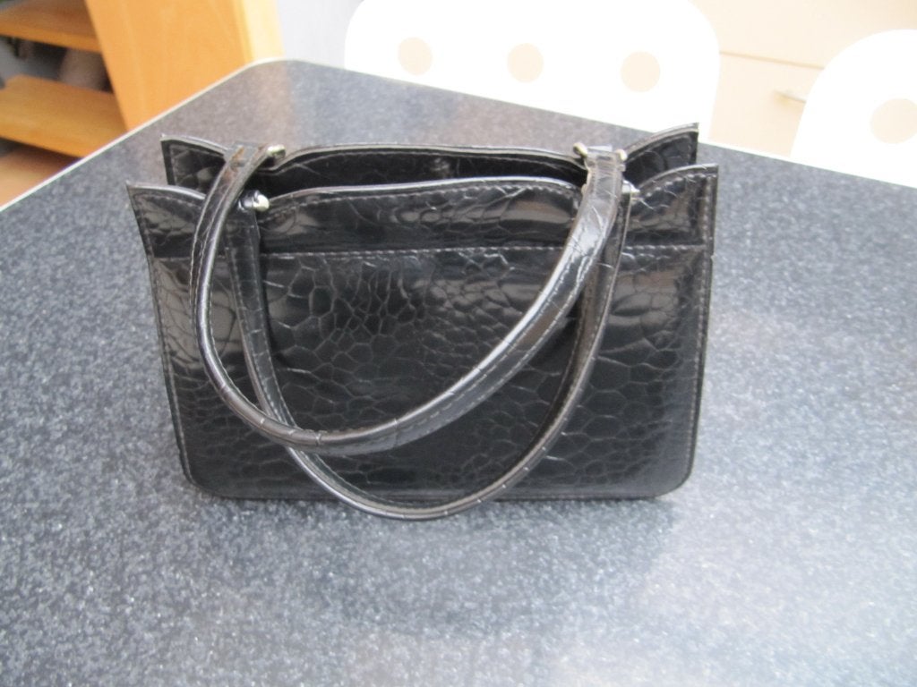 handtas, tas zwart vintage, 2 fijne handvatten, Enlèvement ou Envoi, Utilisé, Noir, Sac à main