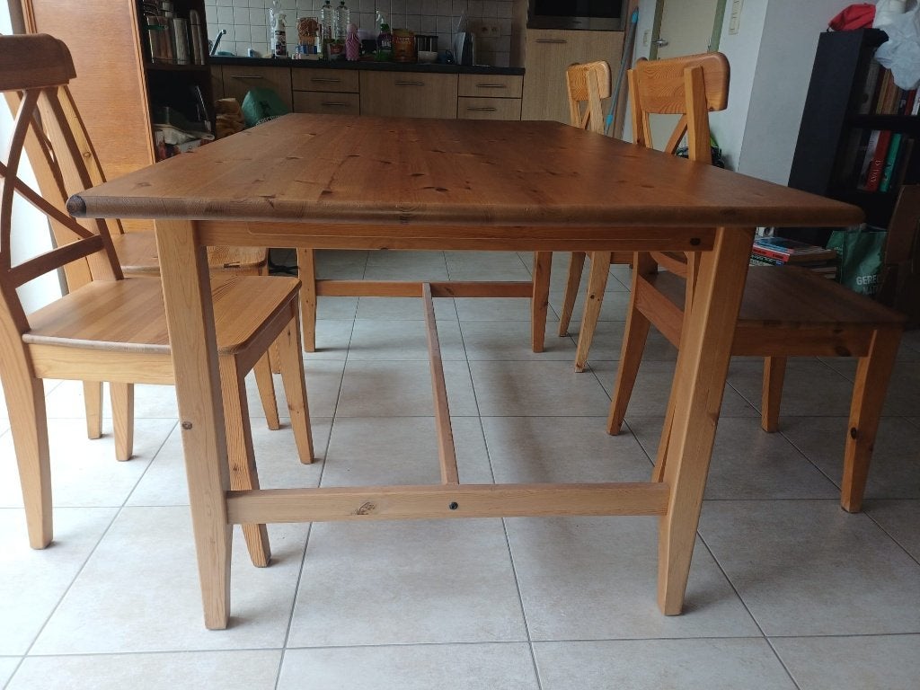 Tafel met 4 stoelen, Ophalen, Rechthoekig, Grenenhout, Landelijk