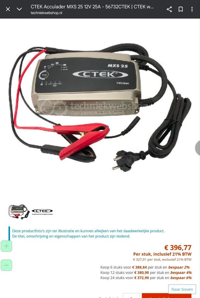 Batterijlader CTEK MXS 25, Enlèvement