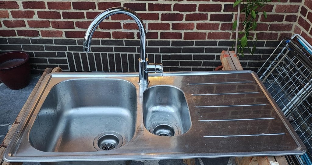 evier inox avec robinet Grohe et évacuation complète, Enlèvement, Utilisé, Inox, Robinet
