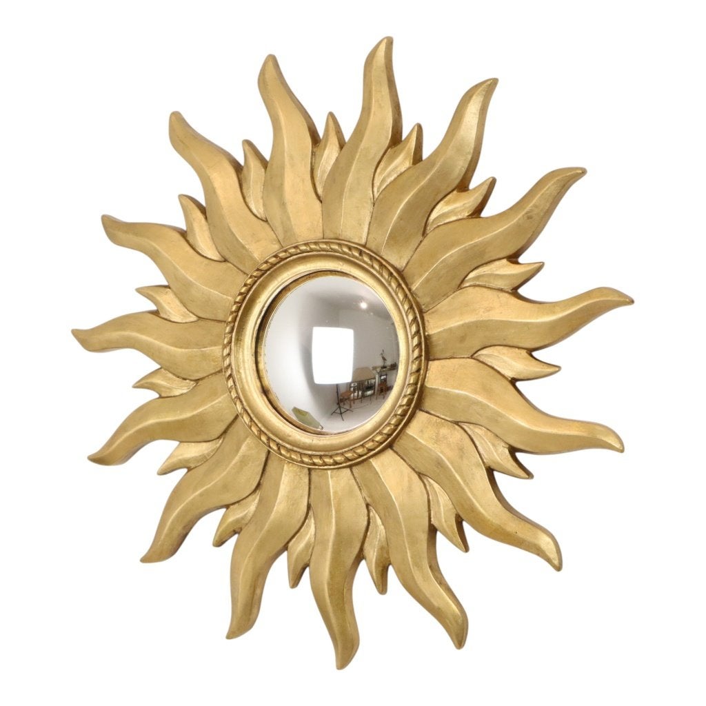 Vintage Gouden Zonnespiegel Sunburst Convex Spiegel 54cm, Antiek en Kunst, Ophalen of Verzenden, Rond, 50 tot 100 cm, Minder dan 100 cm