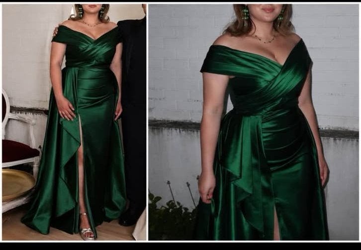 Robe de soirée vert émeraude satin – L/XL, Enlèvement, Comme neuf, Vert