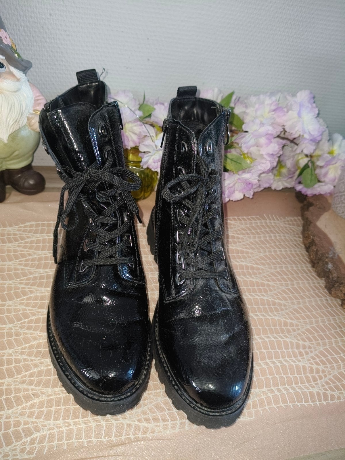 Remonte zwarte laklederen veterboots/enkellaarsjes.Maat 41, Kleding | Dames, Ophalen of Verzenden, Zwart