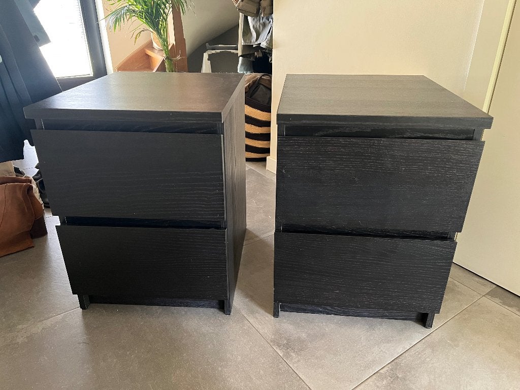 IKEA Malm nachtkastjes zwart 2 stuks, 45 à 65 cm, Enlèvement, Utilisé, 55 à 70 cm