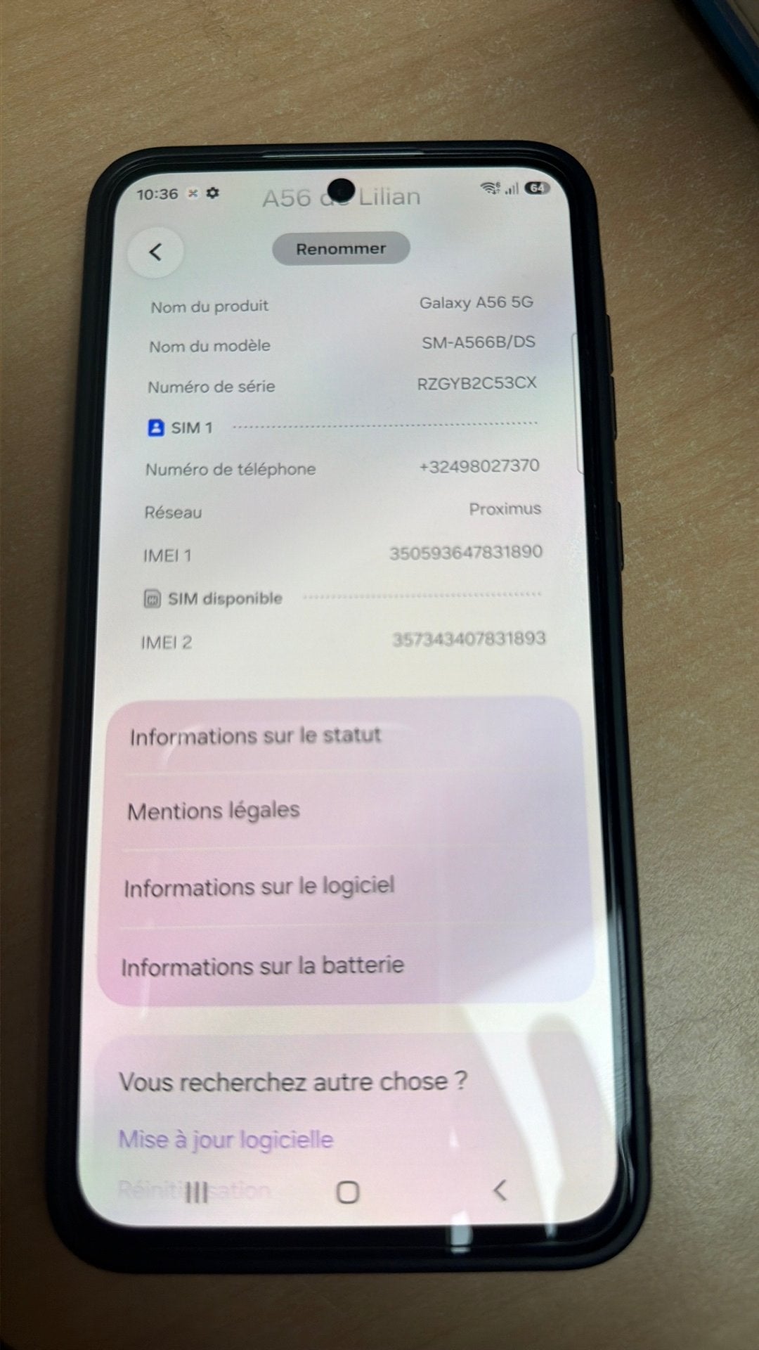 Samsung Galaxy A56 5G 128GB, 10 mégapixels ou plus, Autres couleurs, Comme neuf, Enlèvement