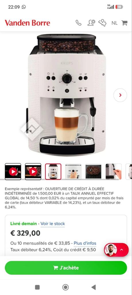 Machine à café Krups, Réservoir d'eau amovible, Café en grains, Combiné, 2 à 4 tasses