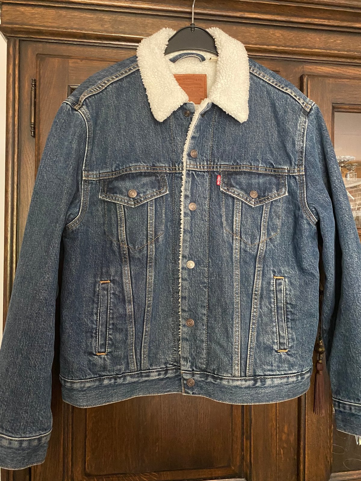 MOOIE JEANSVEST  M GEVOERD MET TEDDY HEREN/JONGENS, Ophalen, Zo goed als nieuw, Maat 48/50 (M)