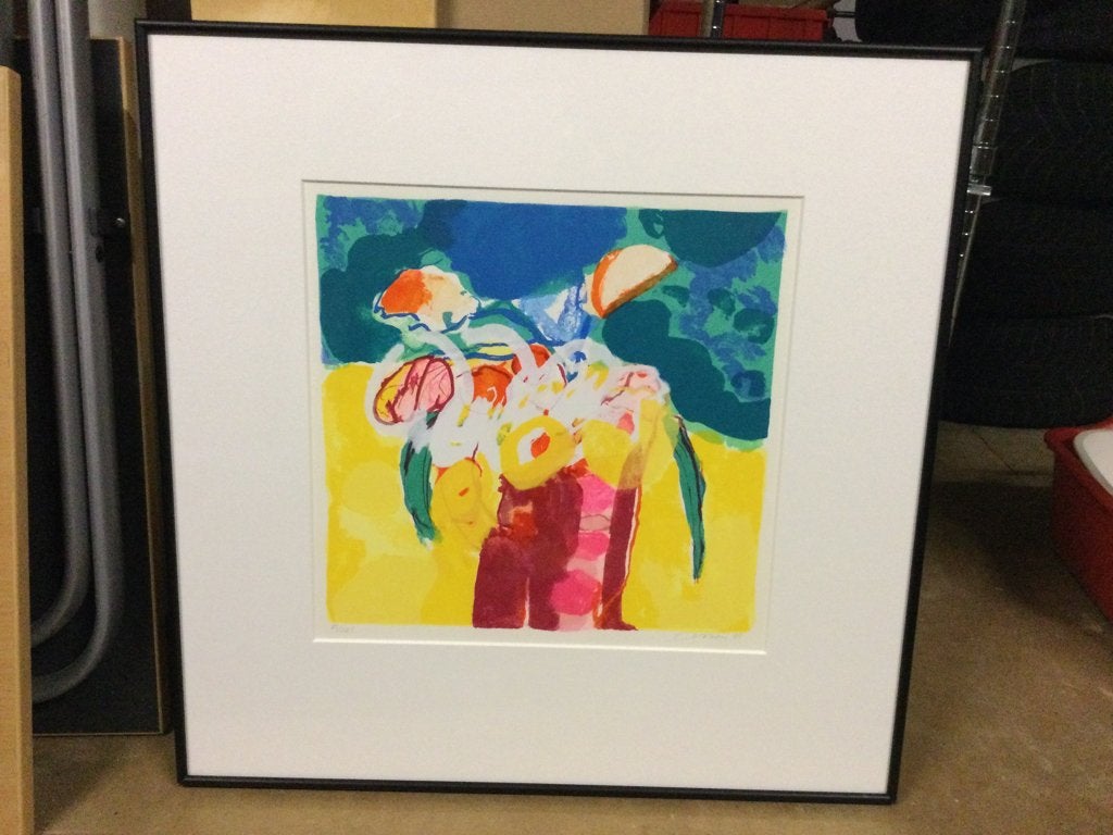 Litho 60x 60 cm van “Henk Vessem” gesigneerd, Antiquités & Art, Avec verre, Enlèvement, Abstrait, Sérigraphie