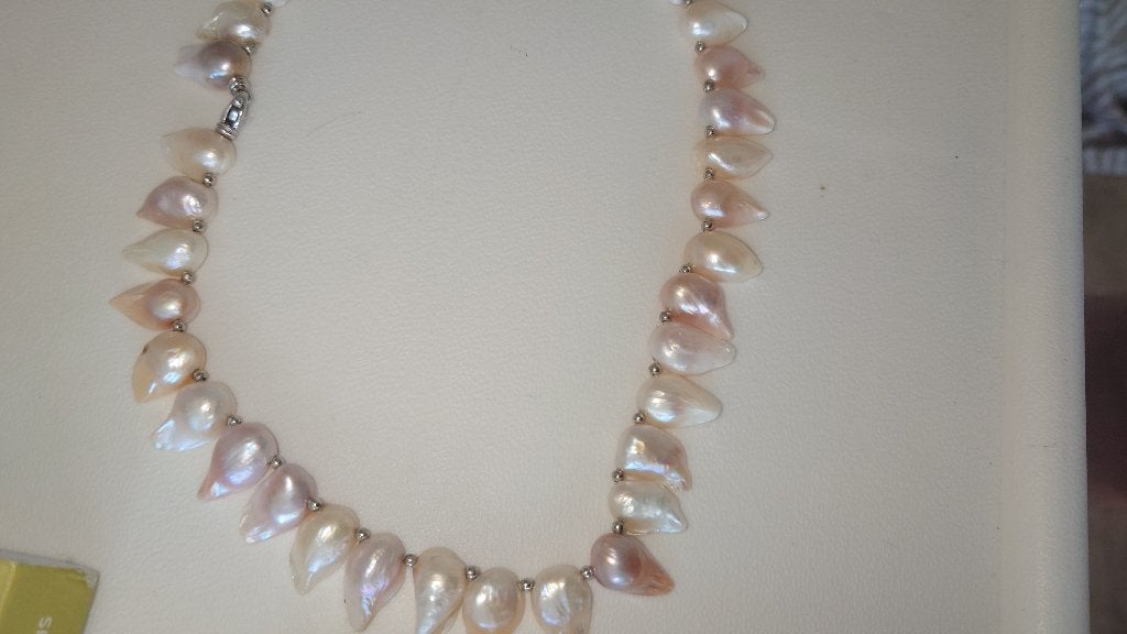 zeeparelketting 18 karaats witgoud, Italië, Antiek en Kunst, Ophalen of Verzenden, Goud