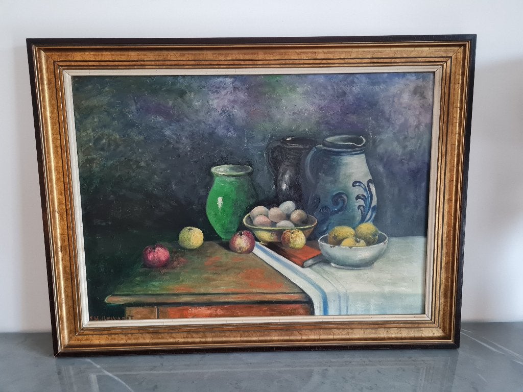 Zeer mooi schilderij op doek - stilleven in kader, Ophalen of Verzenden, Stilleven, Doek