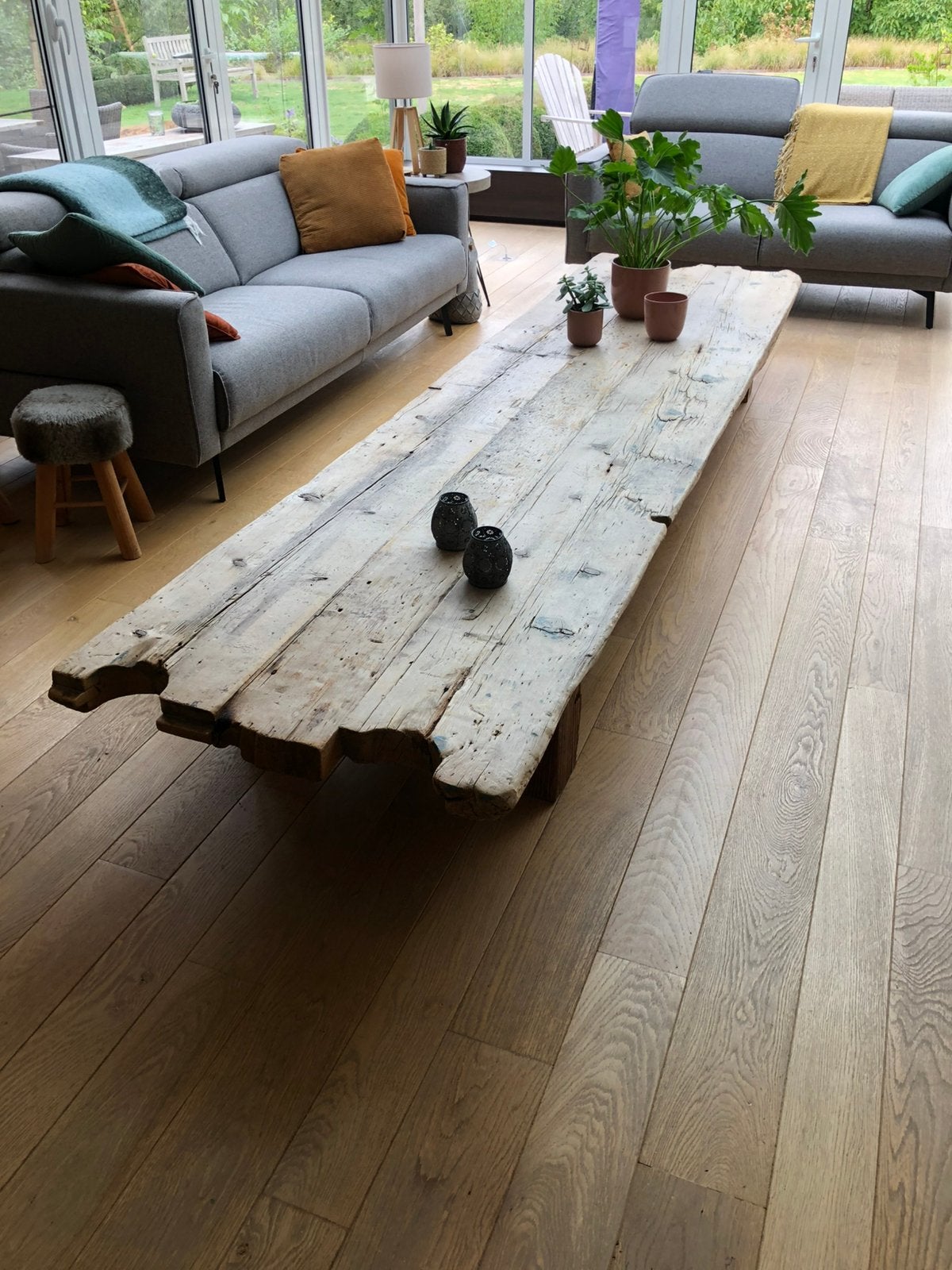 Unieke massieve salontafel uit oude Oosterse poort – 3,50 m, Huis en Inrichting, Ophalen, Gebruikt, 200 cm of meer, 50 tot 100 cm