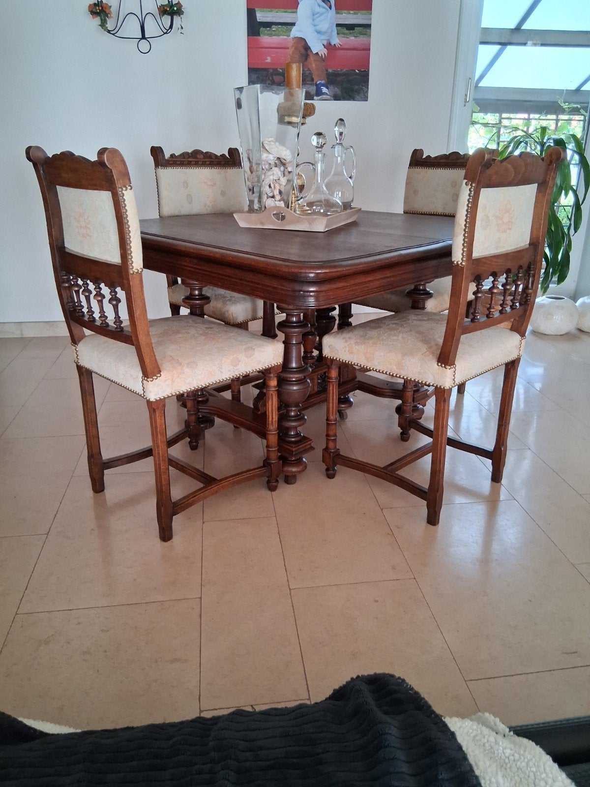 antieke tafel + 4 mooie stoelen + bank, Enlèvement, Comme neuf, Antiek, 4 à 6 chaises