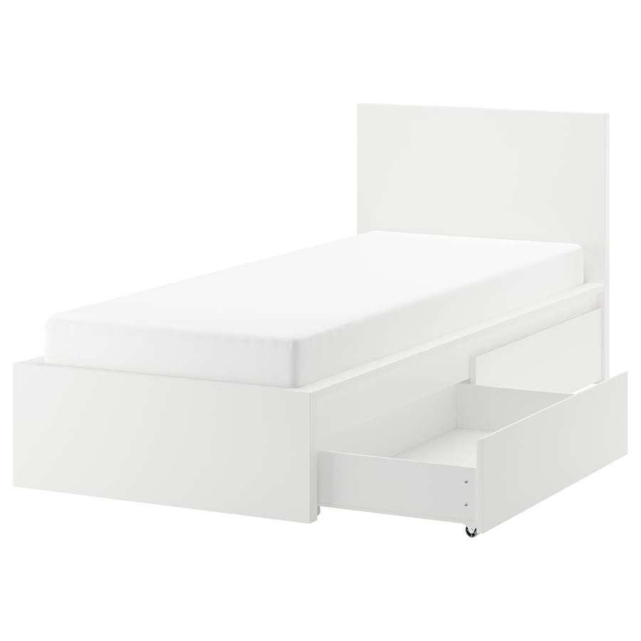 éénpersoonsbed malm ikea wit hoog+ lattenbodem en 2 bedlades, Huis en Inrichting, Slaapkamer | Bedden, Ophalen, 90 cm, Eenpersoons