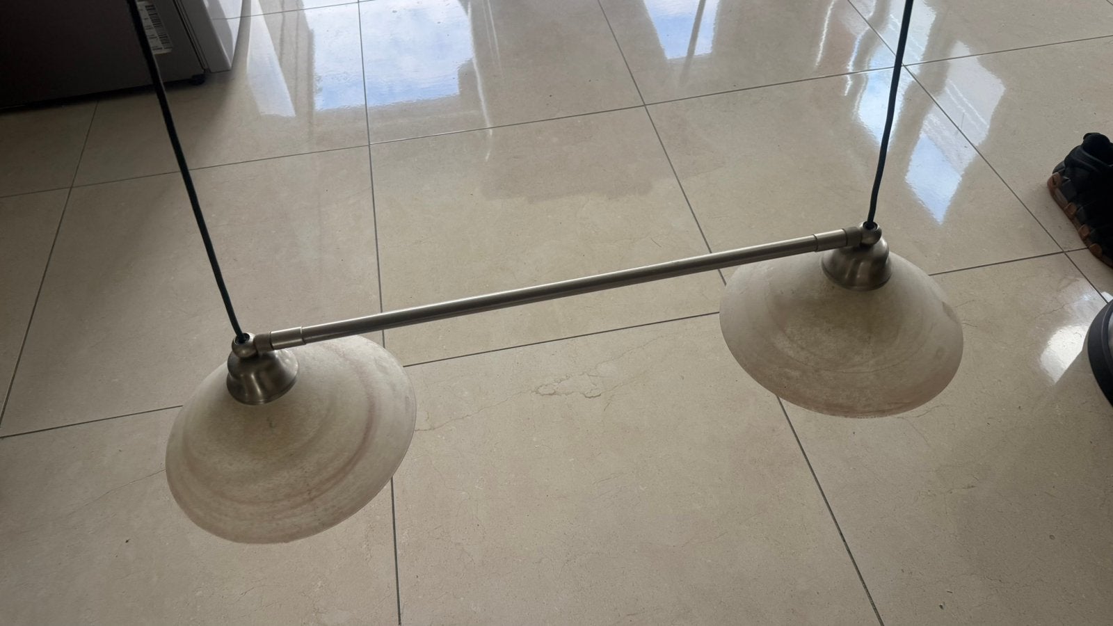 Luchter dubbel, Huis en Inrichting, Lampen | Hanglampen, Ophalen, Zo goed als nieuw, Glas