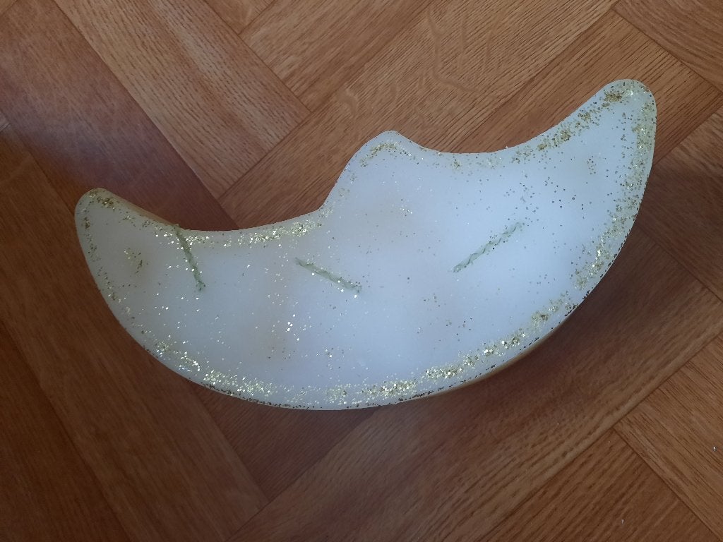 nieuwe grote speciale kaars maan beige met glitter, 3 lonten, Ophalen of Verzenden, Nieuw, Beige, Kaars