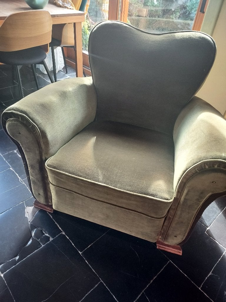 FAUTEUILS EN VELOURS VERT, Maison & Meubles, Moins de 75 cm, Bois, Enlèvement, Utilisé