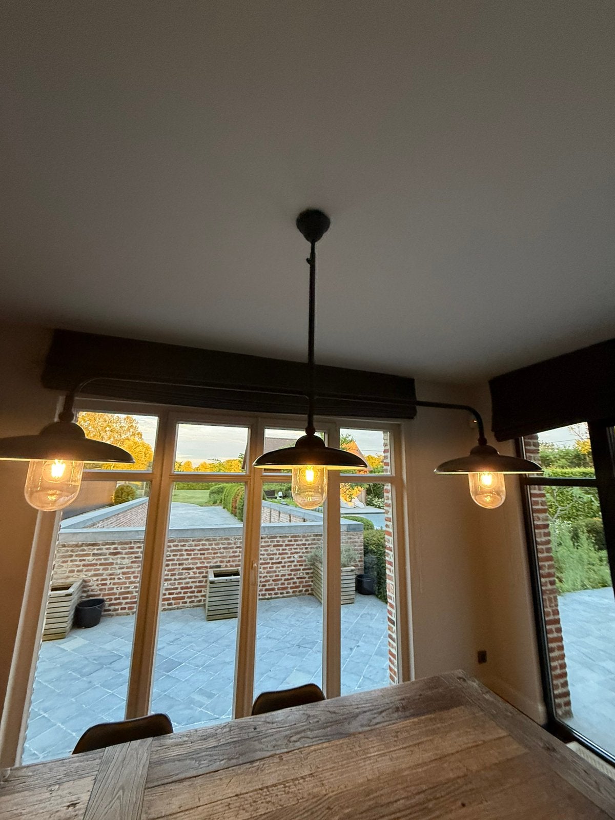 3-delige landelijke hanglamp, Ophalen, E27 (groot), Glas, Landelijk