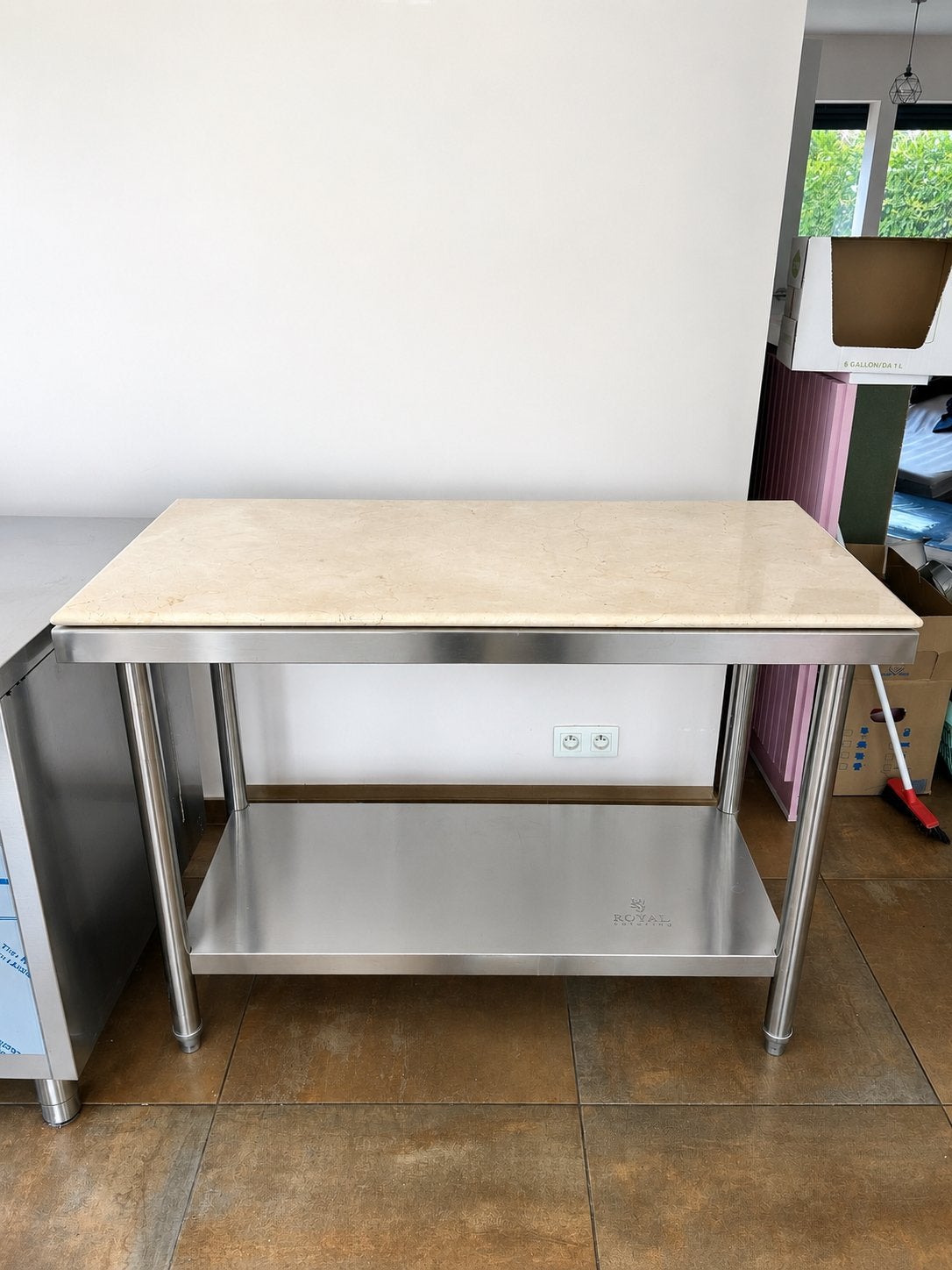 Table de travail professionnelle inox avec marbre massif, Enlèvement