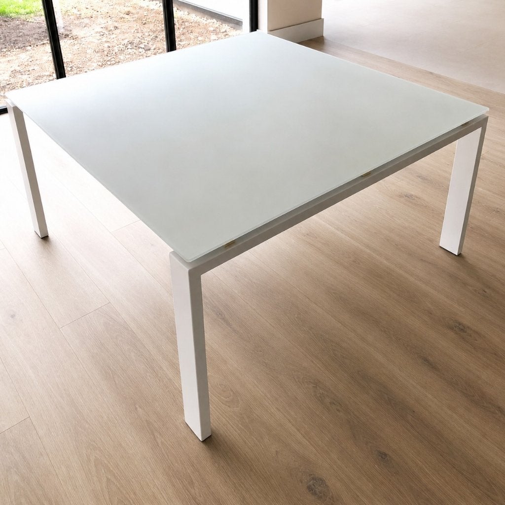 Design eettafel Joli – 150 x 150 cm – wit gelakt glas, Ophalen, 150 tot 200 cm, Vierkant, 150 tot 200 cm