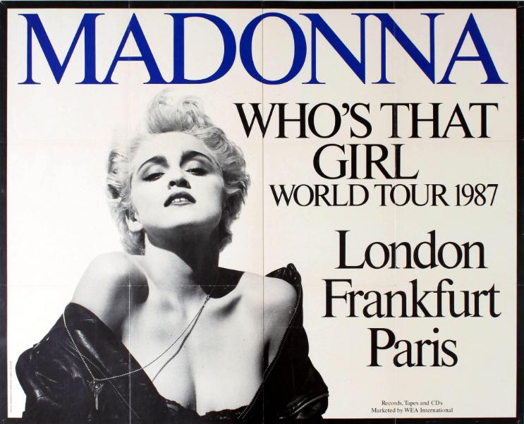 Originele vintage muziektourposter "Madonna Who's That Girl", Rechthoekig Staand, Met lijst, Deurposter of groter, Ophalen of Verzenden