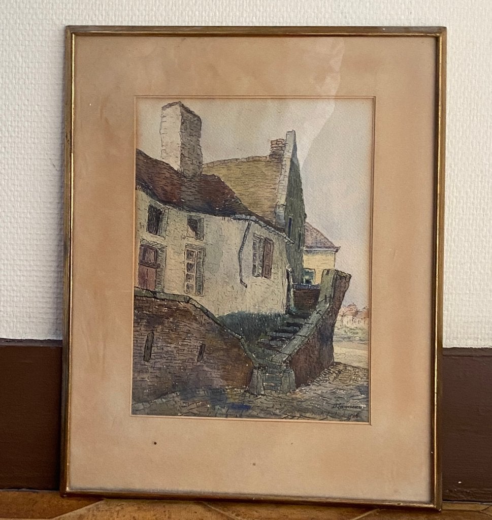 Aquarelle "La maison de F. Ninique", vieux Soignies, 1928., Enlèvement