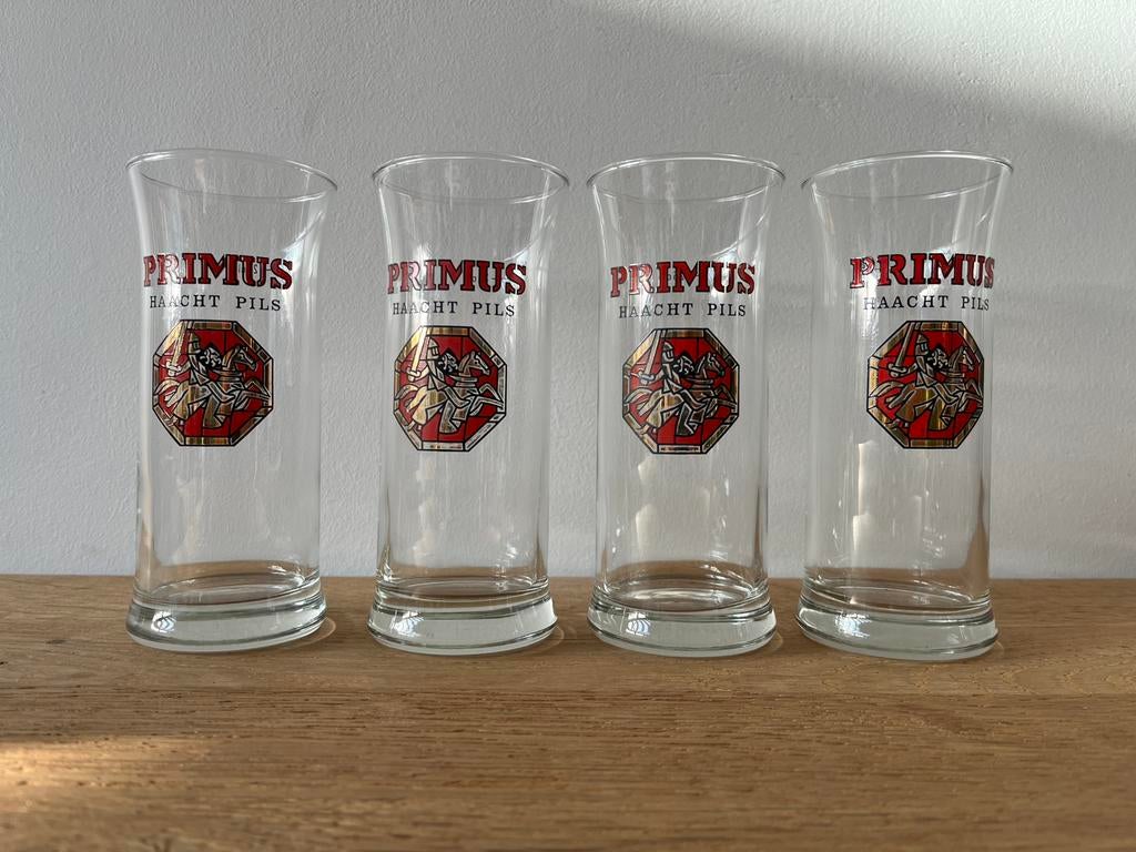 4x Primus Haacht pils glazen, Verzamelen, Ophalen, Gebruikt, Bierglas
