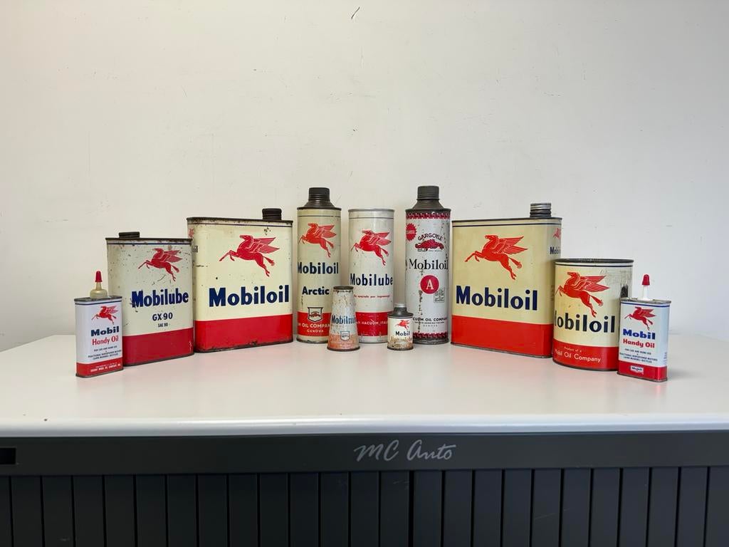 Collection de bidons d'huile Mobiloil à vendre, Enlèvement ou Envoi, Utilisé, Panneau publicitaire