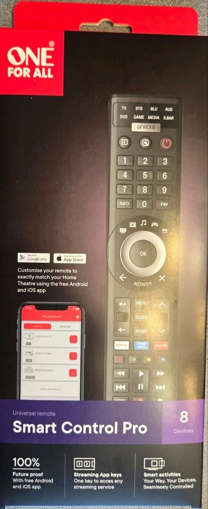 One For All Smart Control Pro 8 (URC7981) Univ. Afstandsbed., Audio, Tv en Foto, Ophalen of Verzenden, Nieuw, Universeel, Game console
