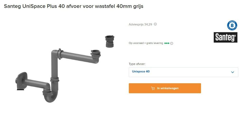 Santeg UniSpace 32 & 40 afvoer voor wastafel 32/40mm grijs, Neuf, Enlèvement ou Envoi, PVC, 20 à 40 mm