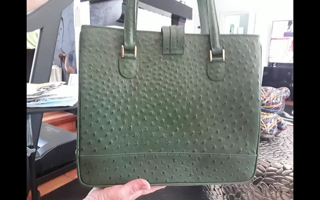 Grand sac à main pleine cuir autruche, Enlèvement, Comme neuf, Sac à main
