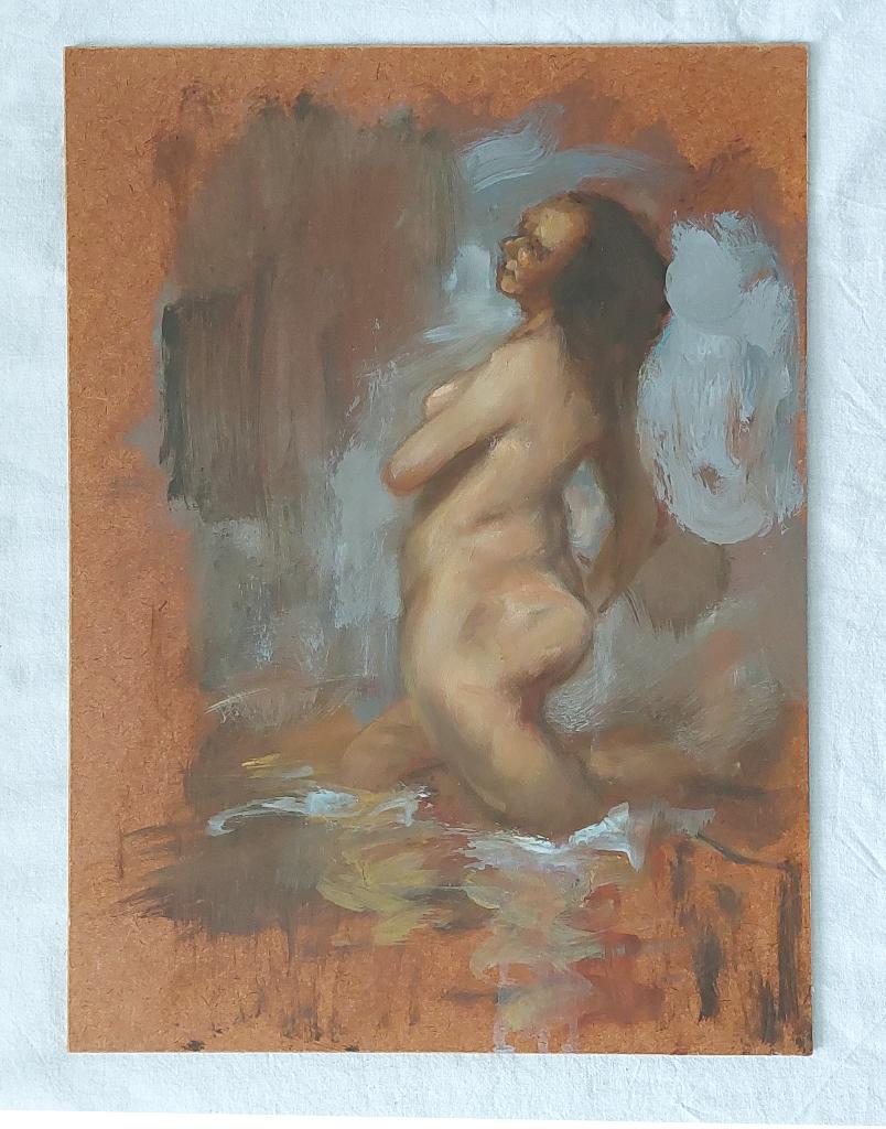 Peinture/Étude de nu dans l'eau - Peinture à l'huile, Antiquités & Art, Enlèvement ou Envoi