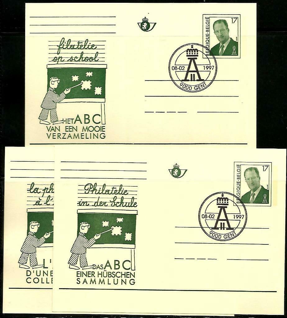België 1996-Gele briefkaart reclame in 3 talen, Met stempel, Koninklijk huis, Ophalen of Verzenden, Postfris