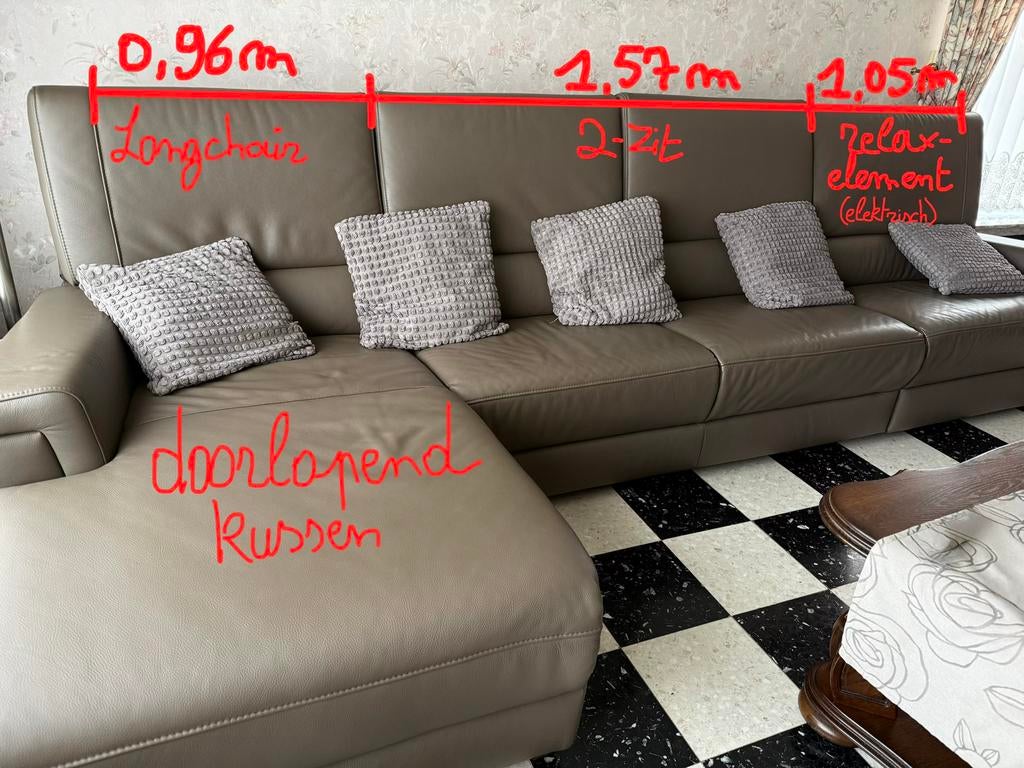 Meerdelige zetel - 4m totaalbreedte, 3,57m zitoppervlakte, Huis en Inrichting, Ophalen, Zo goed als nieuw, Leer, Classic