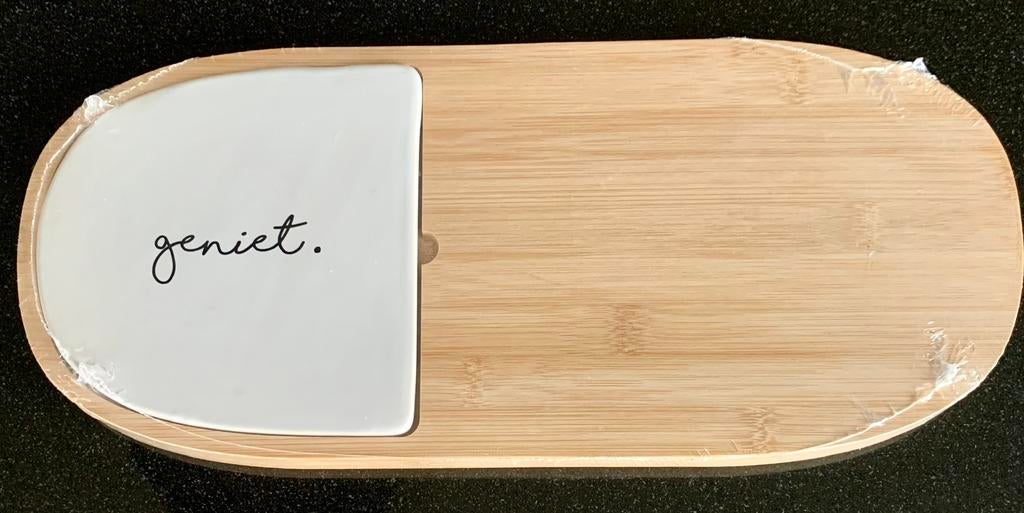 Serveerplank bamboo en ceramiek NIEUW !!, Ophalen, Zo goed als nieuw