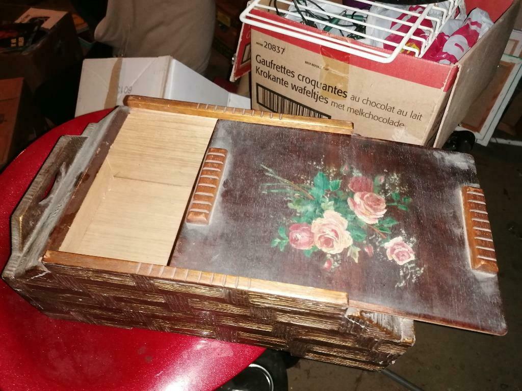 Houten kistje geschilderde bloemen, Antiek en Kunst, Verzenden
