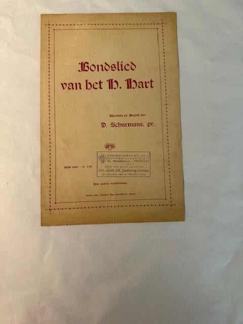 D. Schurmans, pr. — Bondslied van het H. Hart, Musique & Instruments, Enlèvement ou Envoi, Artiste ou Compositeur, Autres genres
