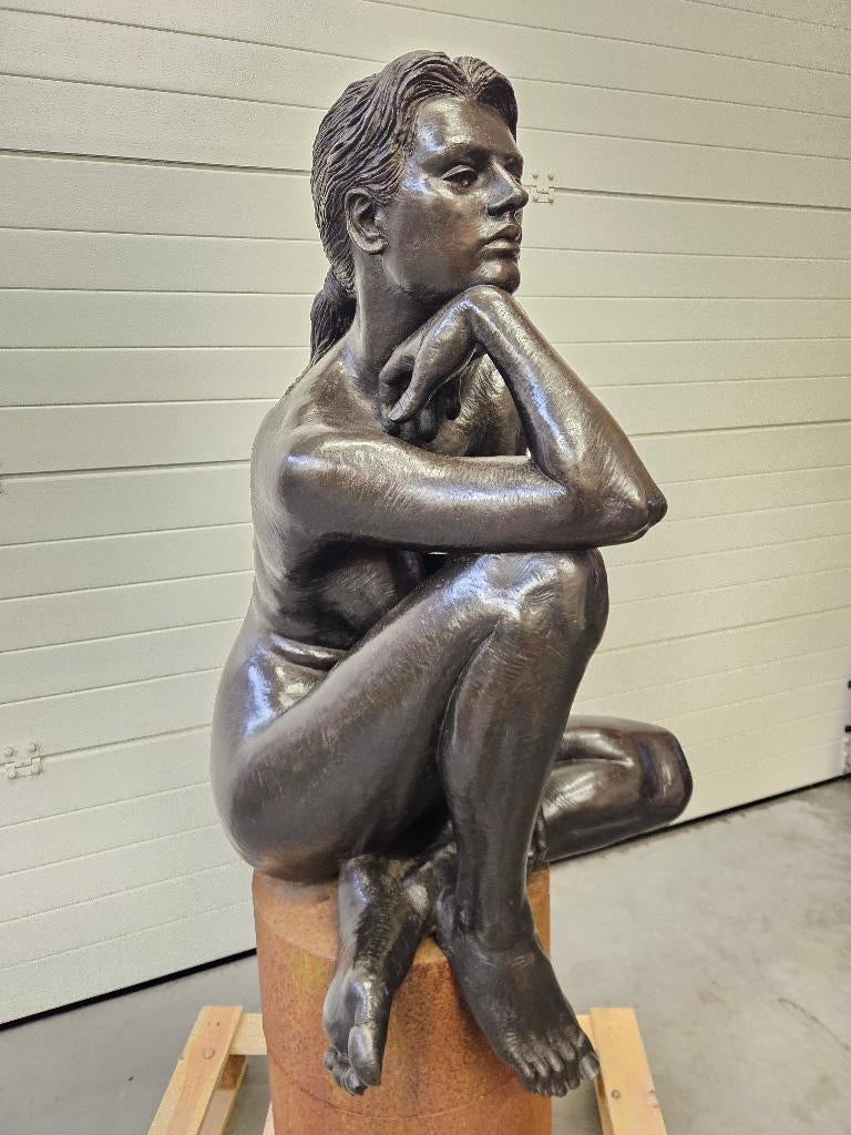 Duriez Irénée bronzen zittend naakt levensgroot topwerk !!!, Antiek en Kunst, Ophalen of Verzenden, Brons
