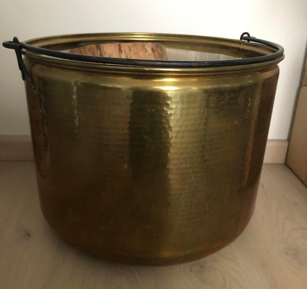 Grote Koperen Houtemmer, Enlèvement, Comme neuf, Cheminée au bois