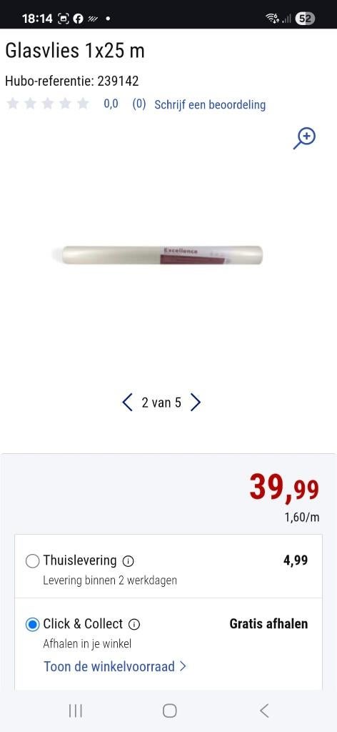 voorgeschilderd glasvlies + vliesbehanglijm (Hubo), Ophalen of Verzenden, 10 tot 25 m², Neutraal = overschilderbaar