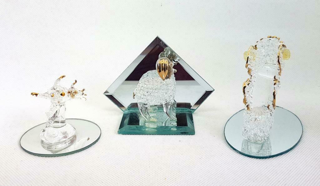 Lot de 3 Figurines vintage en verre soufflé sur miroir, Enlèvement ou Envoi