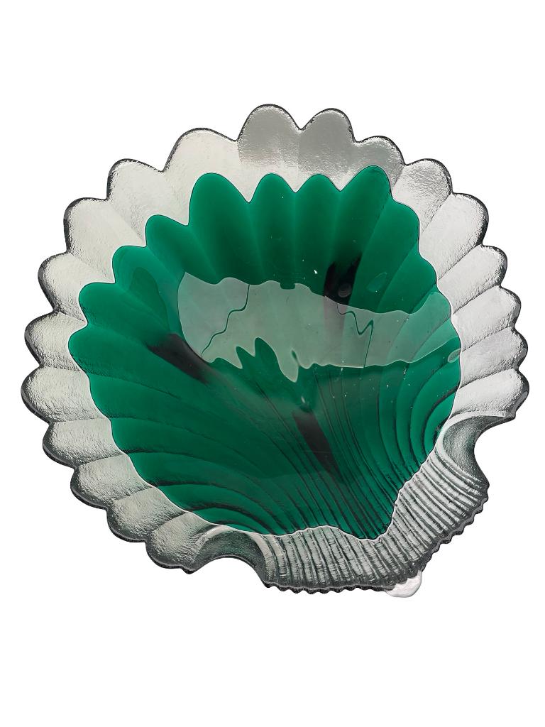 Grote vintage glazen beker met groene schelp uit Italië, Ophalen of Verzenden