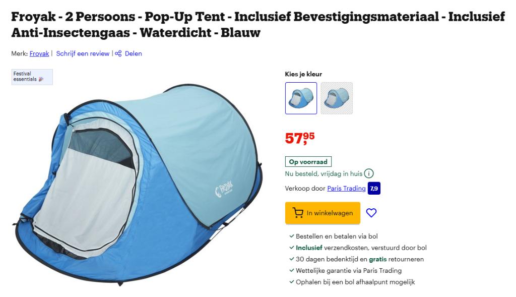 Froyak 2-persoons Pop-Up Tent, Enlèvement, Utilisé, Jusqu'à 2
