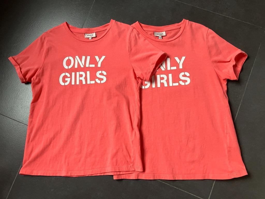 2x Only oranje T-shirt - Maat 134-140 (Tweeling), Kinderen en Baby's, Gebruikt, Meisje, Kids Only, Ophalen of Verzenden